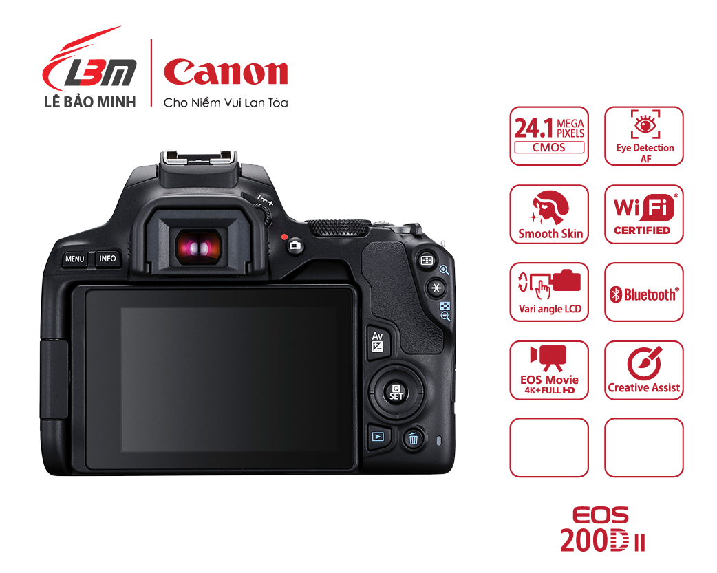 Máy Ảnh Canon EOS 200D II KIT 18-55 MM (ĐEN)