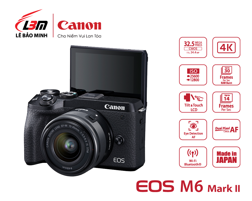 Canon EOS M6 Mark II Kit 15-45 IS STM Chính Hãng ( Silver/Black)